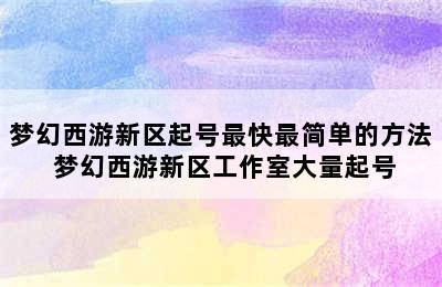 梦幻西游新区起号最快最简单的方法 梦幻西游新区工作室大量起号